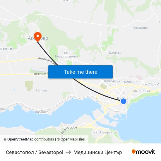 Севастопол / Sevastopol to Медицински Център map