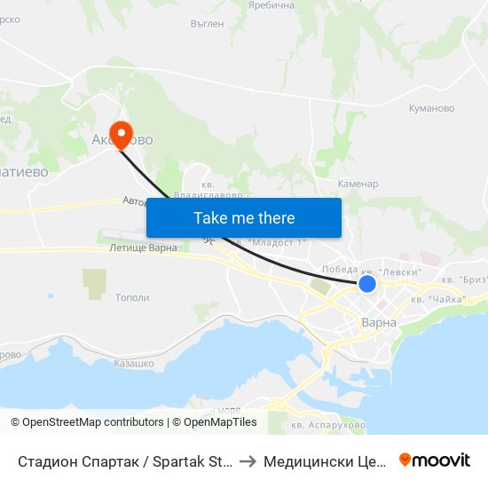 Стадион Спартак / Spartak Stadium to Медицински Център map
