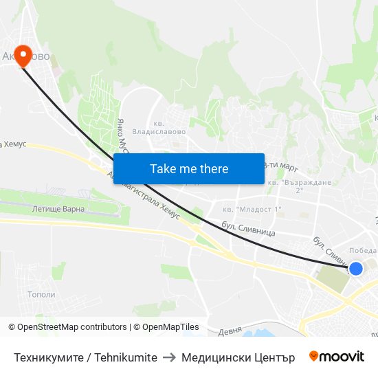 Техникумите / Tehnikumite to Медицински Център map