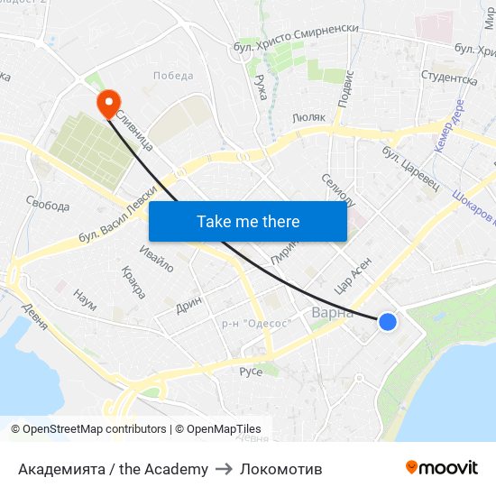 Академията / the Academy to Локомотив map