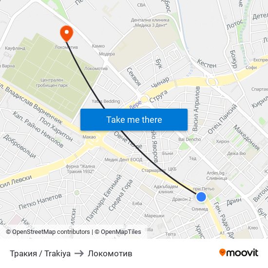 Тракия / Trakiya to Локомотив map
