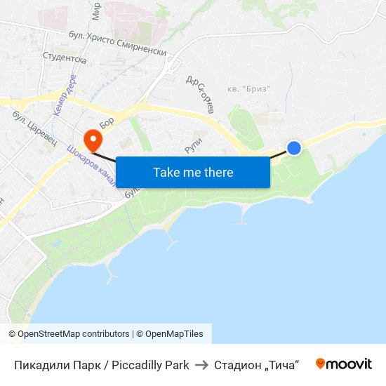Пикадили Парк / Piccadilly Park to Стадион „Тича“ map