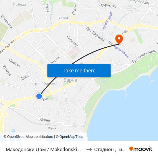Македонски Дом / Makedonski Dom to Стадион „Тича“ map