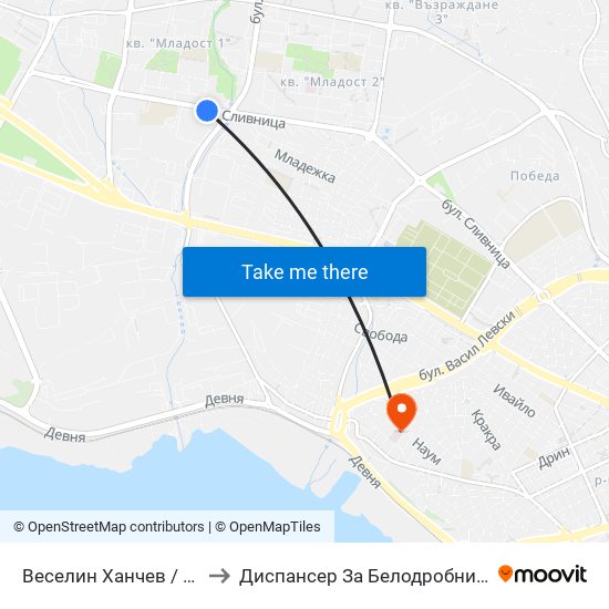 Веселин Ханчев / Veselin Hanchev to Диспансер За Белодробни Заболявания Варна map