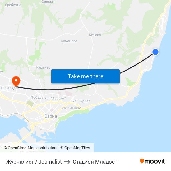 Журналист / Journalist to Стадион Младост map
