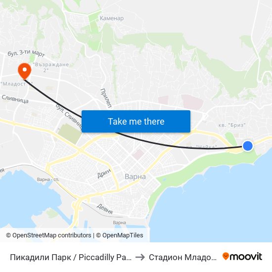 Пикадили Парк / Piccadilly Park to Стадион Младост map