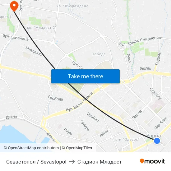 Севастопол / Sevastopol to Стадион Младост map