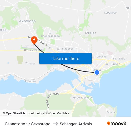 Севастопол / Sevastopol to Schengen Arrivals map