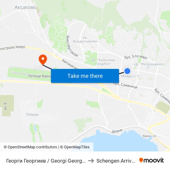 Георги Георгиев / Georgi Georgiev to Schengen Arrivals map