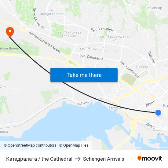 Катедралата / the Cathedral to Schengen Arrivals map