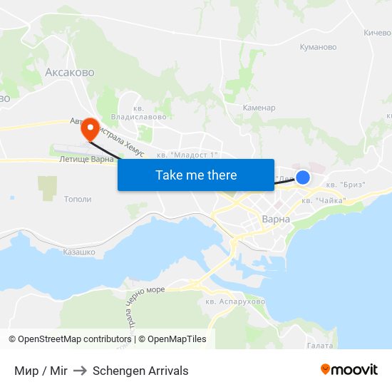 Мир / Mir to Schengen Arrivals map