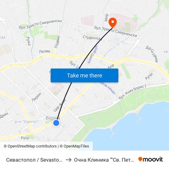 Севастопол / Sevastopol to Очна Клиника ""Св. Петка"" map