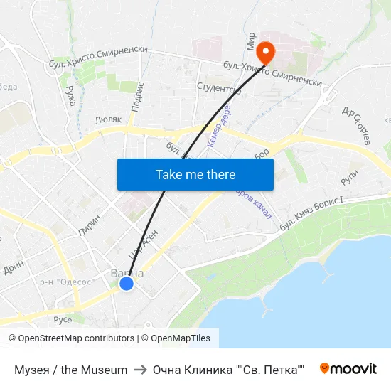 Музея / the Museum to Очна Клиника ""Св. Петка"" map