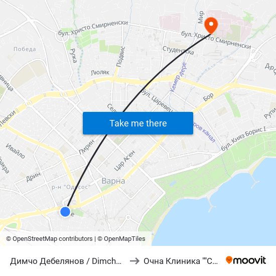 Димчо Дебелянов / Dimcho Debelyanov to Очна Клиника ""Св. Петка"" map