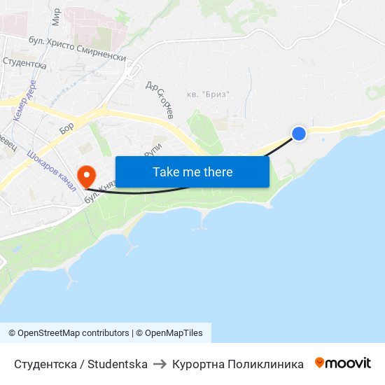 Студентска / Studentska to Курортна Поликлиника map