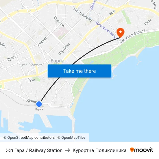 Жп Гара / Railway Station to Курортна Поликлиника map