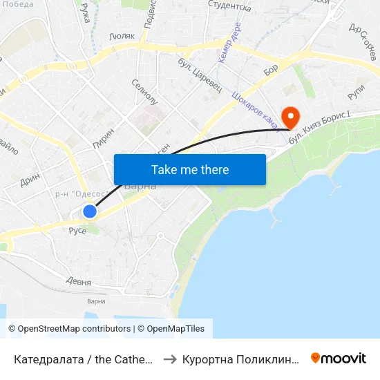 Катедралата / the Cathedral to Курортна Поликлиника map