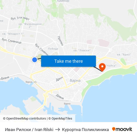 Иван Рилски / Ivan Rilski to Курортна Поликлиника map