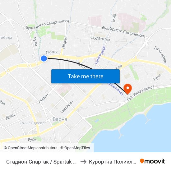 Стадион Спартак / Spartak Stadium to Курортна Поликлиника map