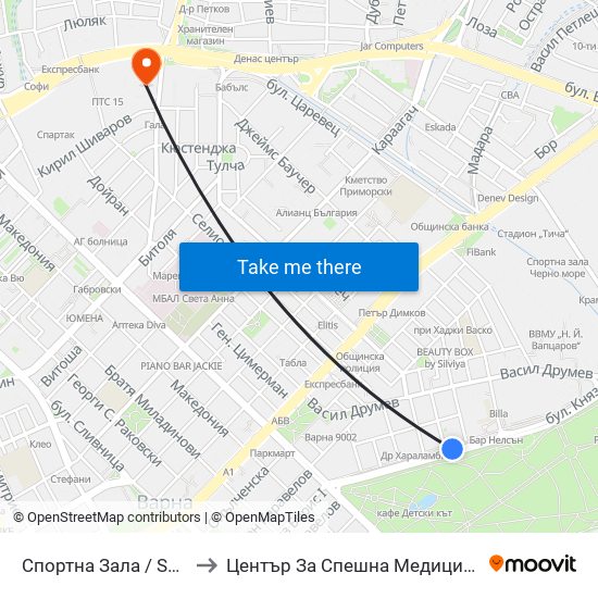 Спортна Зала / Sports Hall to Център За Спешна Медицинска Помощ map