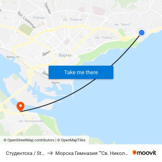 Студентска / Studentska to Морска Гимназия ""Св. Николай Чудотворец"" map