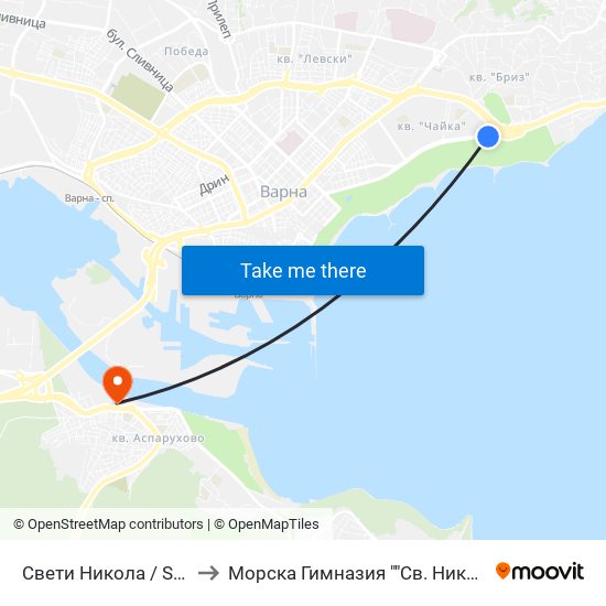 Свети Никола / Saint Nicholas to Морска Гимназия ""Св. Николай Чудотворец"" map