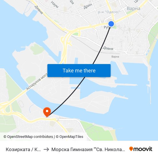 Козирката / Kozirkata to Морска Гимназия ""Св. Николай Чудотворец"" map