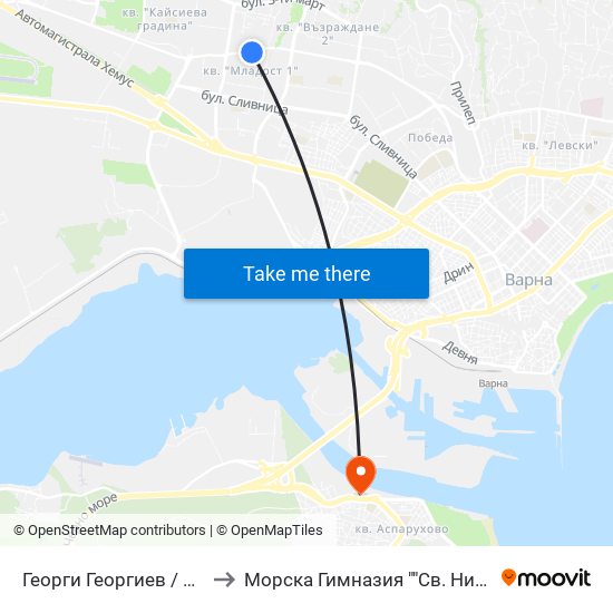 Георги Георгиев / Georgi Georgiev to Морска Гимназия ""Св. Николай Чудотворец"" map