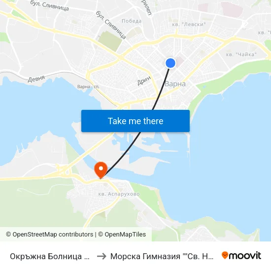 Окръжна Болница / County Hospital to Морска Гимназия ""Св. Николай Чудотворец"" map