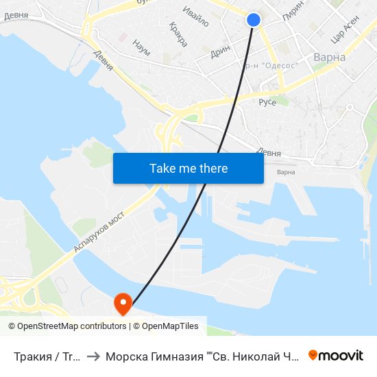 Тракия / Trakiya to Морска Гимназия ""Св. Николай Чудотворец"" map