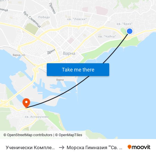 Ученически Комплекс / School Complex to Морска Гимназия ""Св. Николай Чудотворец"" map