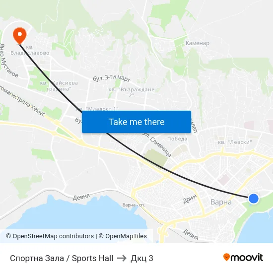 Спортна Зала / Sports Hall to Дкц 3 map
