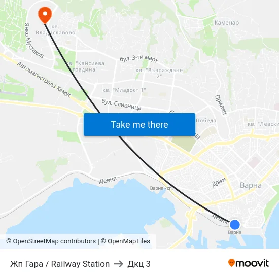 Жп Гара / Railway Station to Дкц 3 map