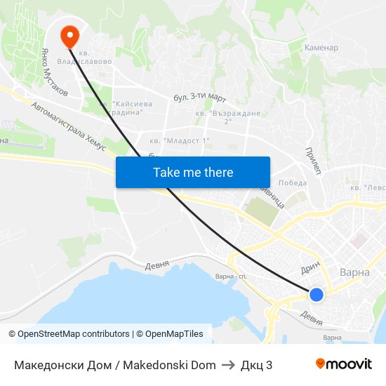 Македонски Дом / Makedonski Dom to Дкц 3 map