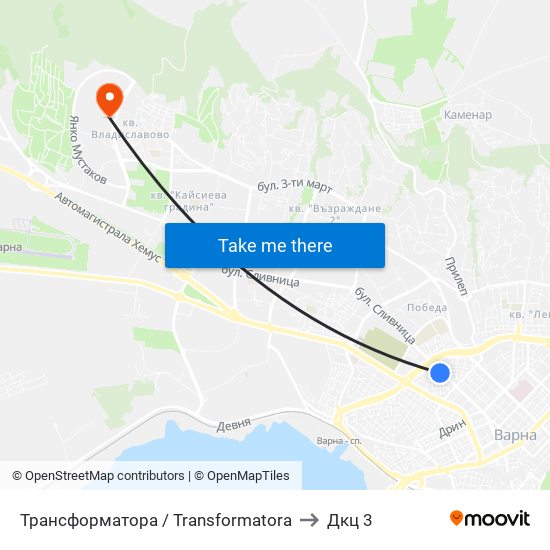 Трансформатора / Transformatora to Дкц 3 map