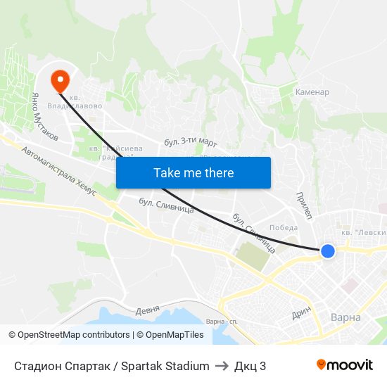 Стадион Спартак / Spartak Stadium to Дкц 3 map