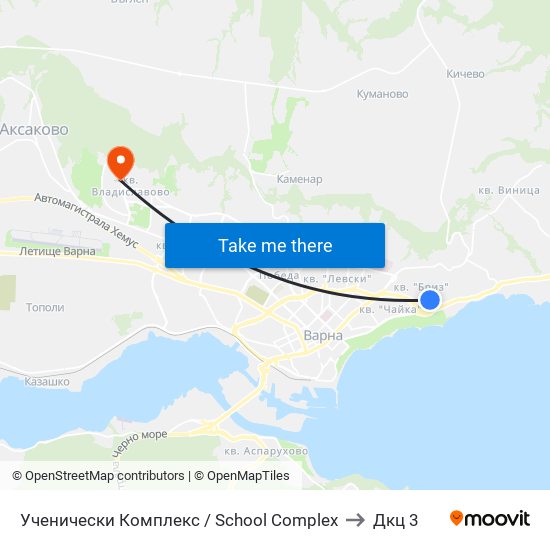 Ученически Комплекс / School Complex to Дкц 3 map