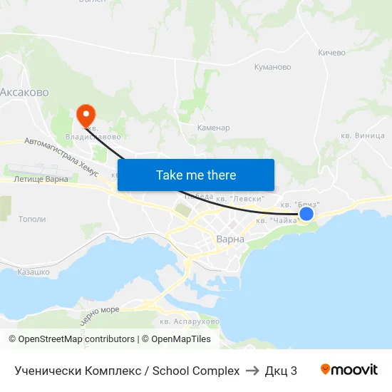 Ученически Комплекс / School Complex to Дкц 3 map