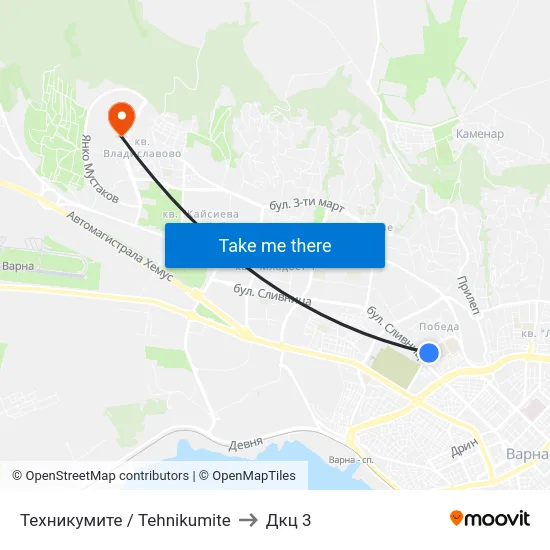 Техникумите / Tehnikumite to Дкц 3 map
