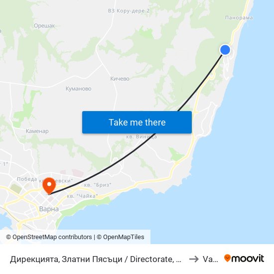 Дирекцията, Златни Пясъци / Directorate, Golden Sands to Varna map