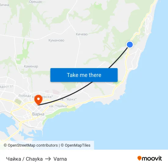 Чайка / Chayka to Varna map