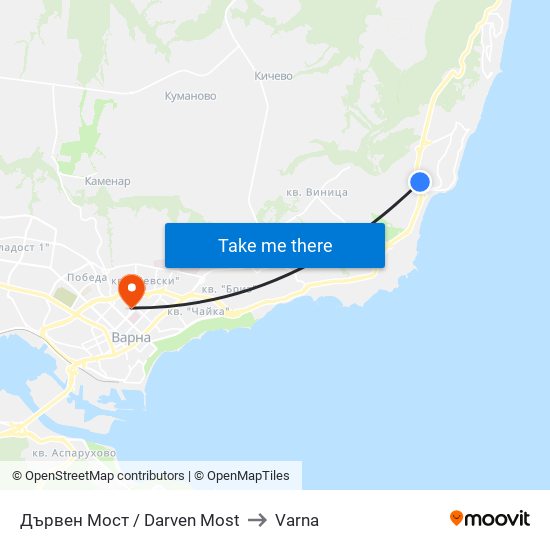 Дървен Мост / Darven Most to Varna map