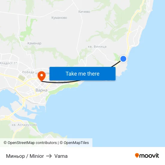 Миньор / Minior to Varna map