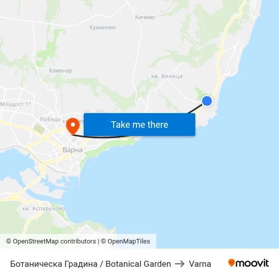 Ботаническа Градина / Botanical Garden to Varna map
