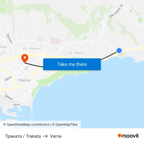 Траката / Trakata to Varna map