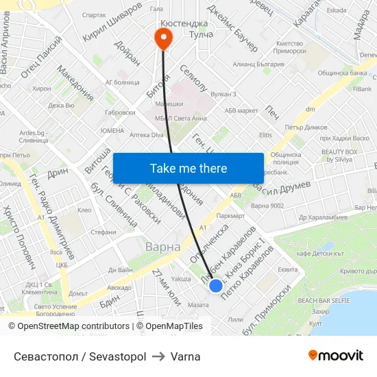 Севастопол / Sevastopol to Varna map