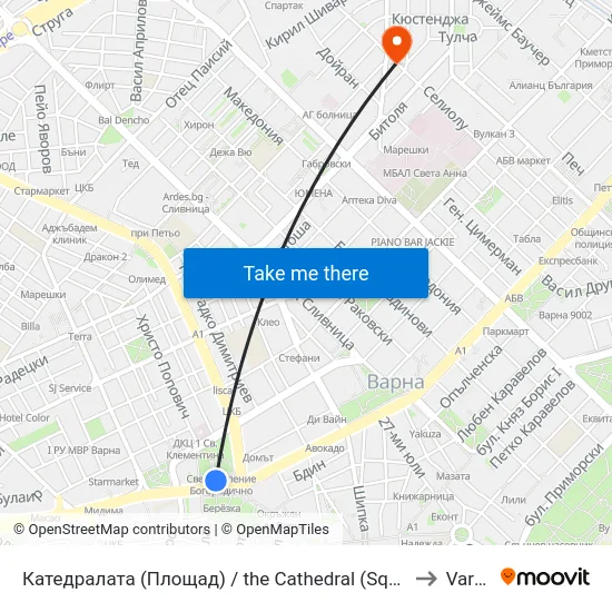 Катедралата (Площад) / the Cathedral (Square) to Varna map