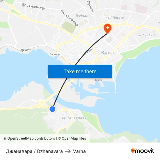 Джанавара / Dzhanavara to Varna map