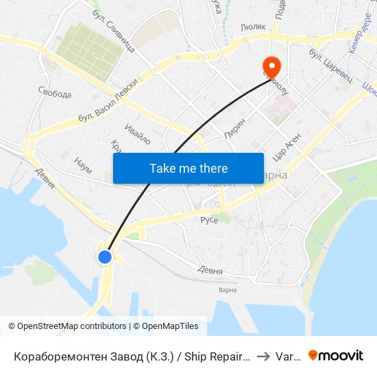 Кораборемонтен Завод (К.З.) / Ship Repair Plant to Varna map
