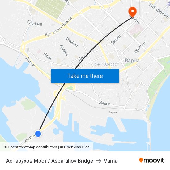 Аспарухов Мост / Asparuhov Bridge to Varna map